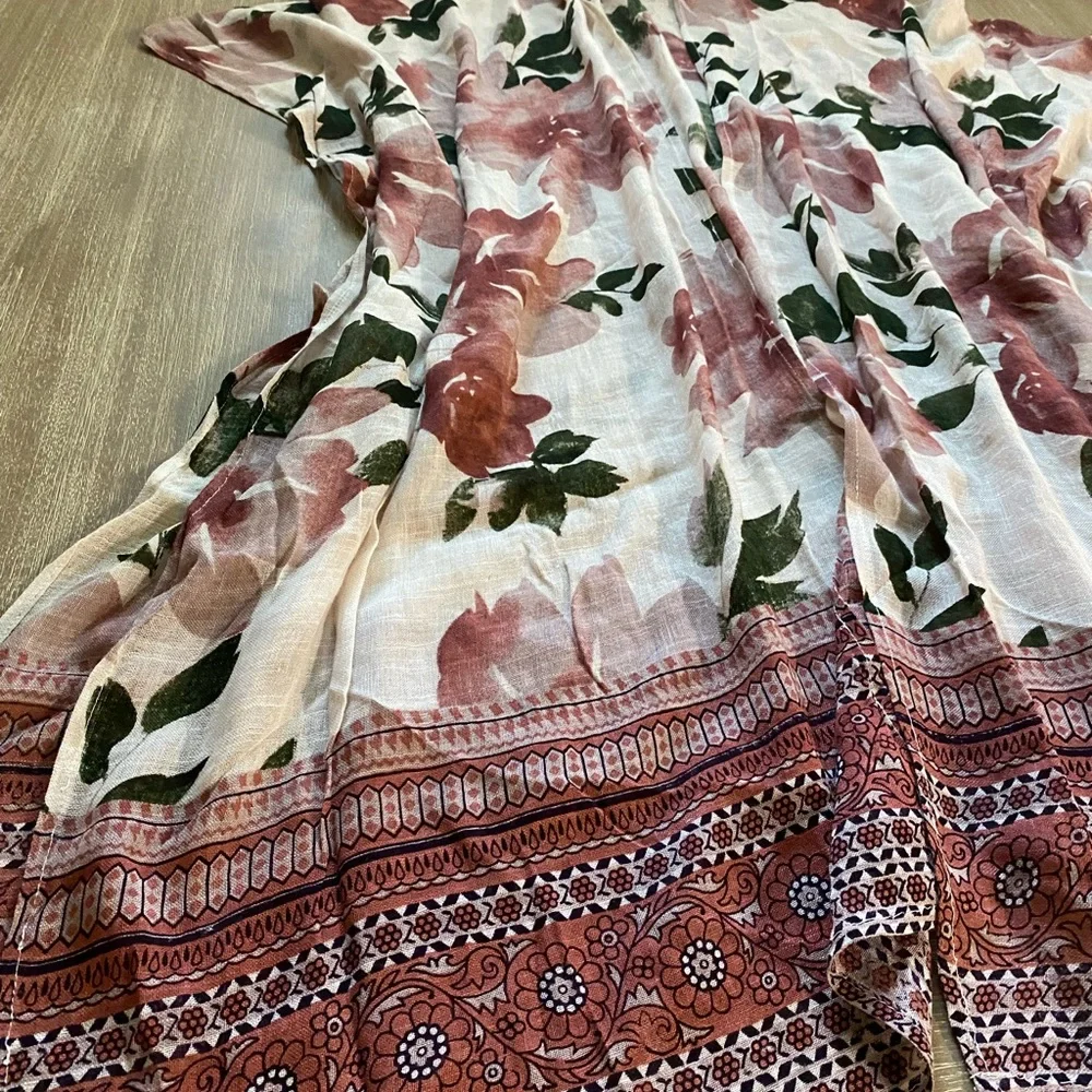 NALINI Women’s White Pink/Purple Floral Long Kimono Boho Beach Cover-up - Picture 9 of 12